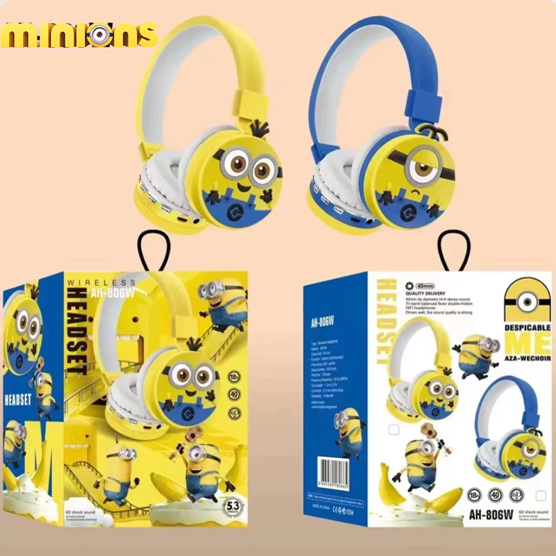 

Minions Wireless Headphones Movie Despicable Me Bluetooth Headset Stereo Music Gaming Headsets Sports Game Headset Kids Gift