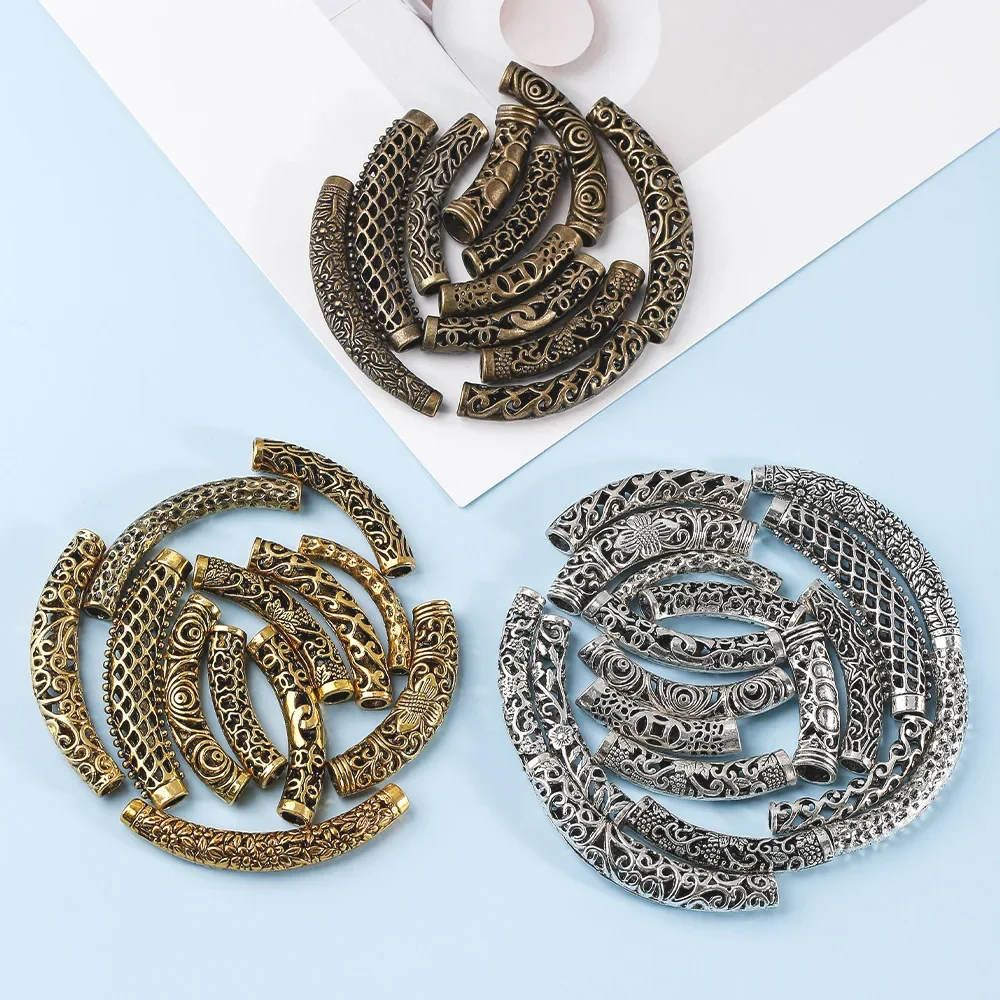 Elegante e nicho high-end retro suave longo tubo curvo jóias, diy antigo liga de prata acessórios de roupas da moda