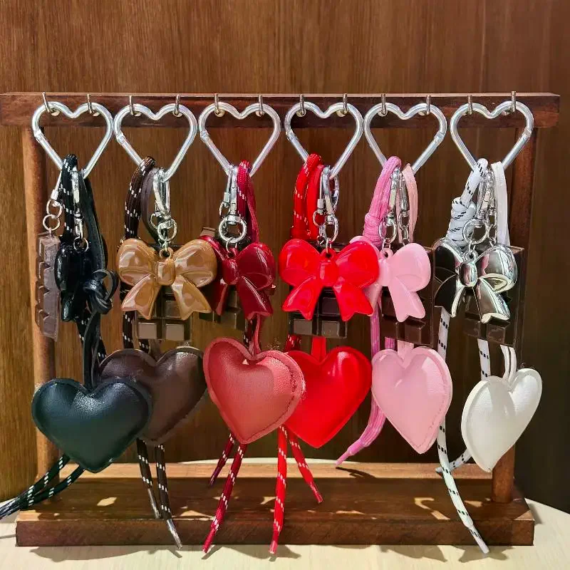 Kawaii Trendy Heart Leather Keychain Acrylic Bow Pendant Bag Package Decor Creative Simulated Chocolate Pendant Accessories