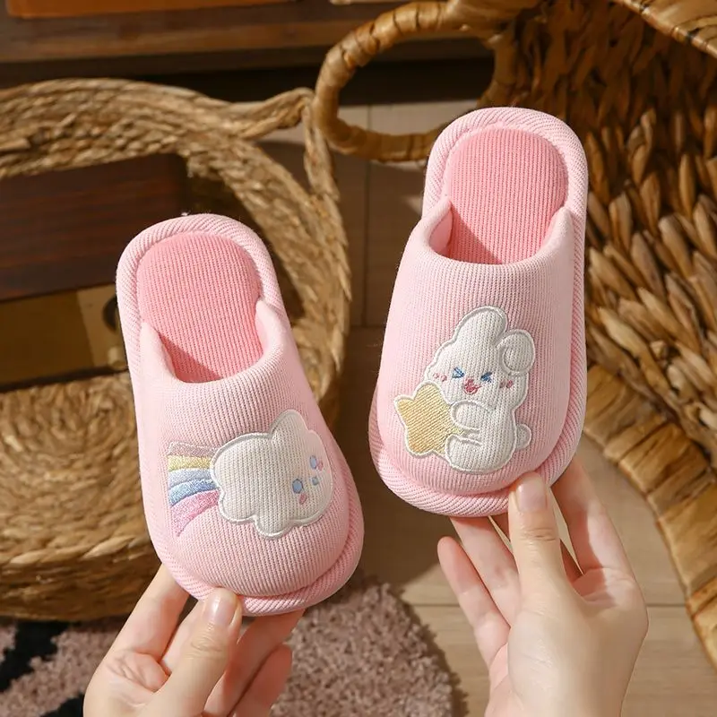 Kids Winter Slippers Indoor Non Slip Furry Plush Cotton Slippers Toddler Girls Comfortable Home Shoes