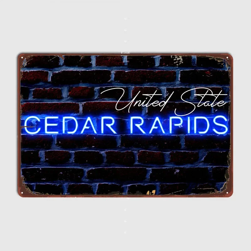 Cedar Rapids Metal Wall Art of Murals Retro Metal Signs for Wall Art Decoration Garage Home and Decoration Bar Accessories Decor