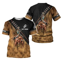 Bull Rider Graphic T Shirt for Men Top Tee Shirts Harajuku Fashion 3D Cowboy Riding Printed T-shirt Womens Clothing Short Sleeve