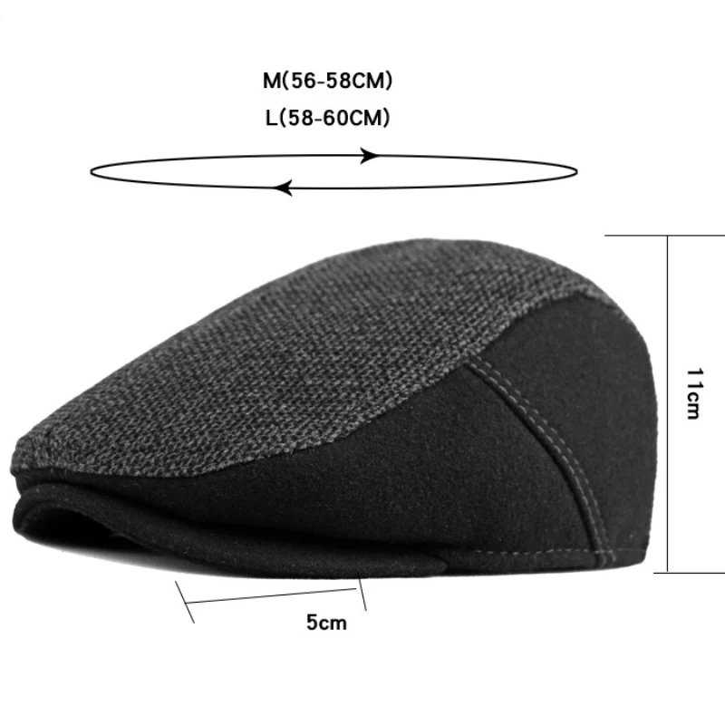 HT4115 Berets Men Cap Thick Warm Wool Beret Hat with Ear Flap Retro   Flat Cap Male Ajustable Autumn Winter Beret Cap