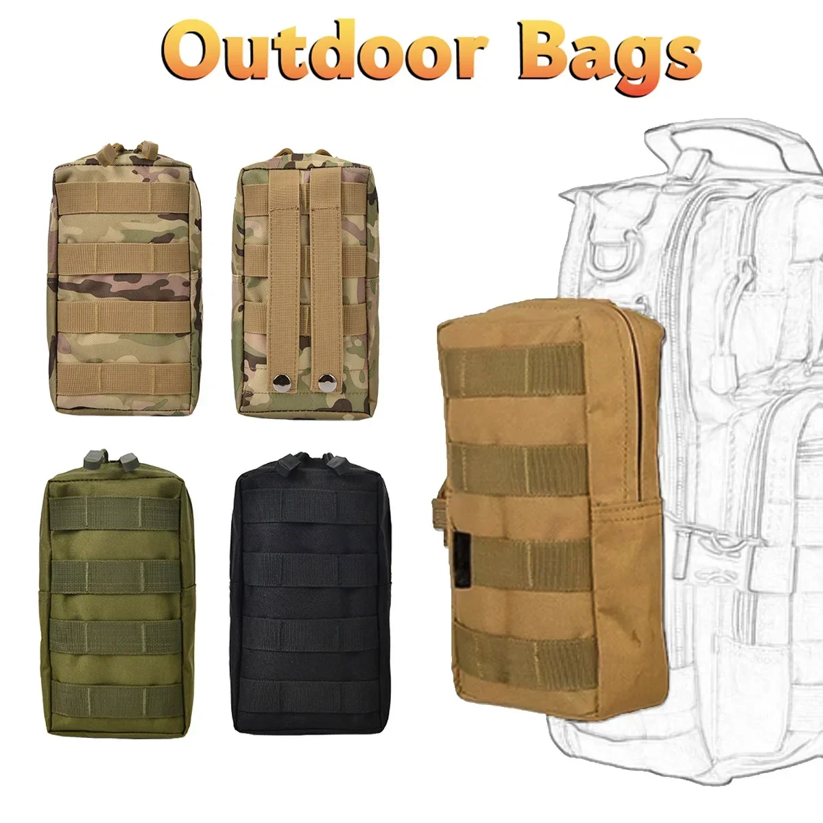 Tactical Outdoor Molle EDC Zipper Waist Pouch Waterproof Nylon Multi Purpose Universal Hunting Camping Equipment Bag