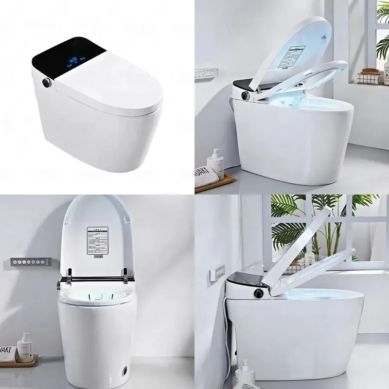Wholesale ceramic bathroom automatic heating seat with kick flush function smart toilet