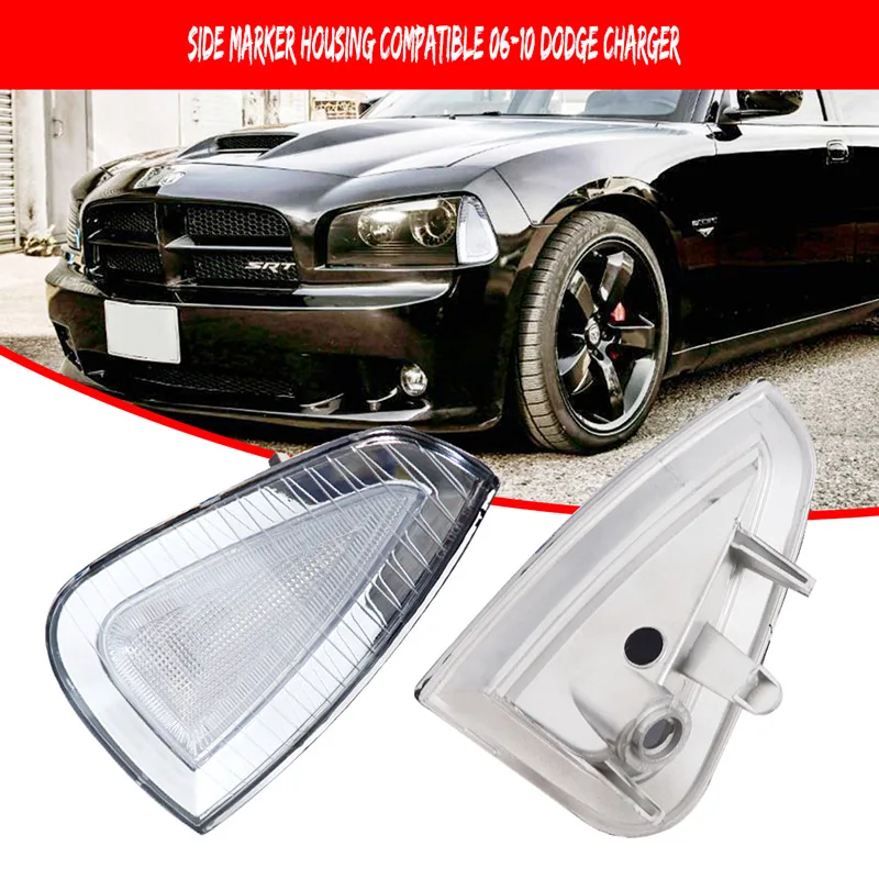 2PCS Smoked / Chrome Lens Car Front Side Marker Indicator Light Housing Shells Kit For 2006-2010 Dodge Charger, No Bulb /Socket