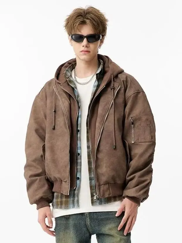 

American Sle Loose PU Leather Baseball Jaet Men's Spring Autumn Bomber Flight Coat Zipper Closure Windproof ort Sve