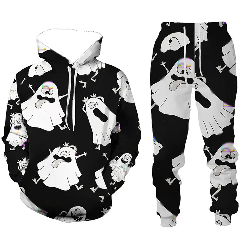 

Мужской осенне-зимний комплект с капюшоном, быстросохнущий дышащий комплект с забавным принтом, уличный спортивный комплект из 2 предметов, удобные повседневные толстовки