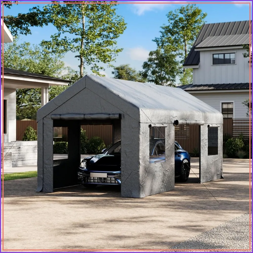 10x20ft Heavy Duty Carport Waterproof & UV-Resistant, Side Door for Cars, Trucks, Boats