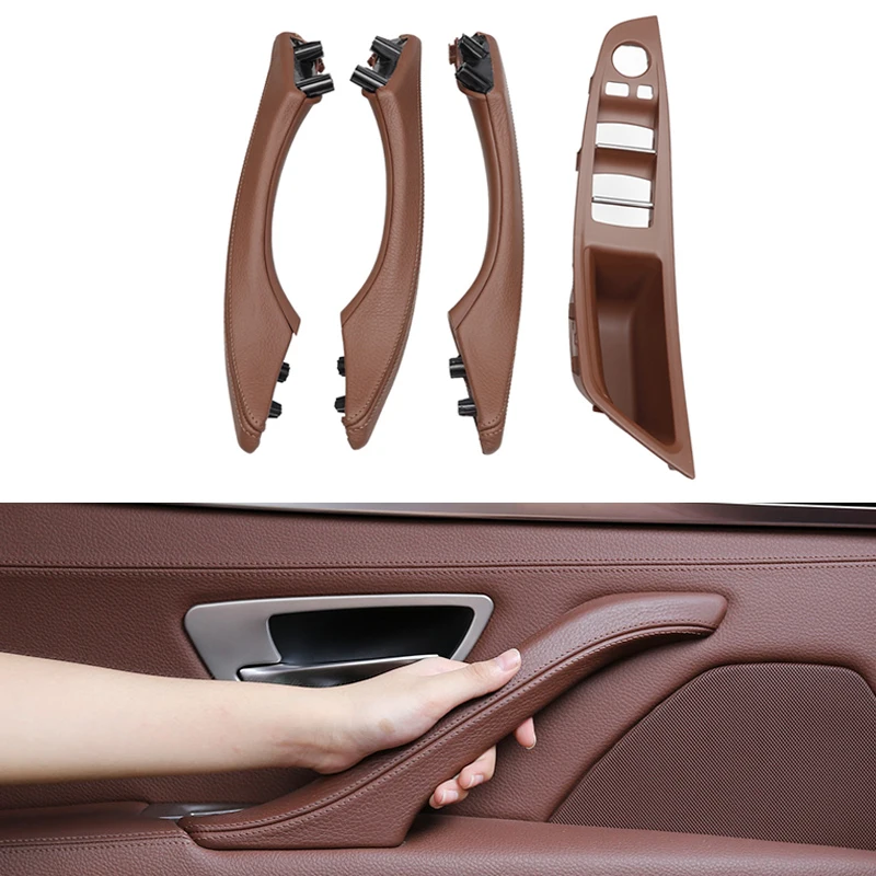 

RHD 4PCS Beige Car Interior Leather Door Armrest Inner Handles Panel Pull Trim For BMW 5 Series F10 F11 F18 Internal Accessories