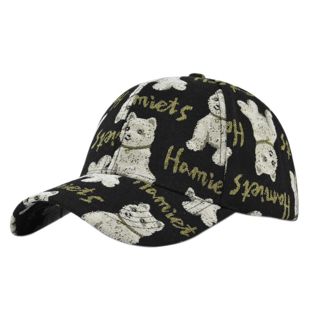 Fashion Dog Print Cute Bear Baseball Cap Little Bear Print Cartoon Unisex-Teens Caps Cotton Fashion Hip Hop Vintage Hat