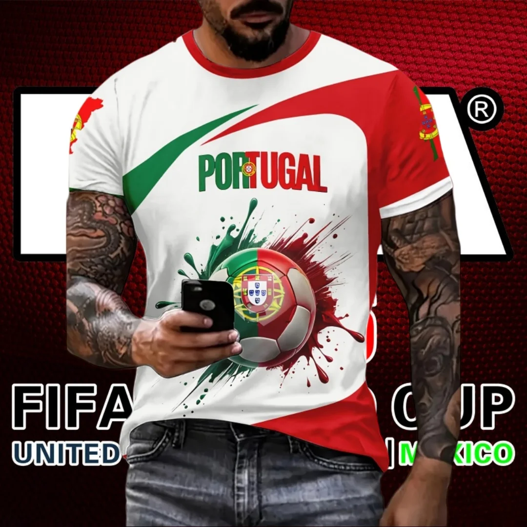 

Футболки с 3D-принтом для пляжного серфинга, футболки с футбольным рисунком для мужчин, повседневная униформа, спортивные футболки с круглым вырезом, Португалия