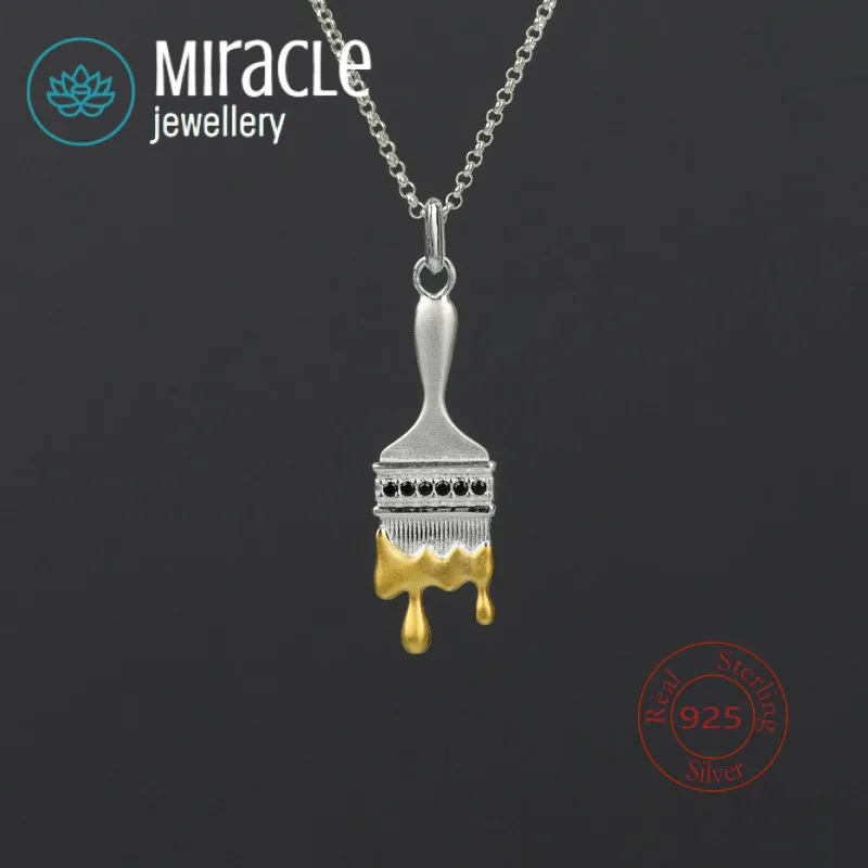 

Miracle Sterling Silver 925 Original Design Refreshing Personality Art Student Oil Painting Brush Small Cute Fun Necklace