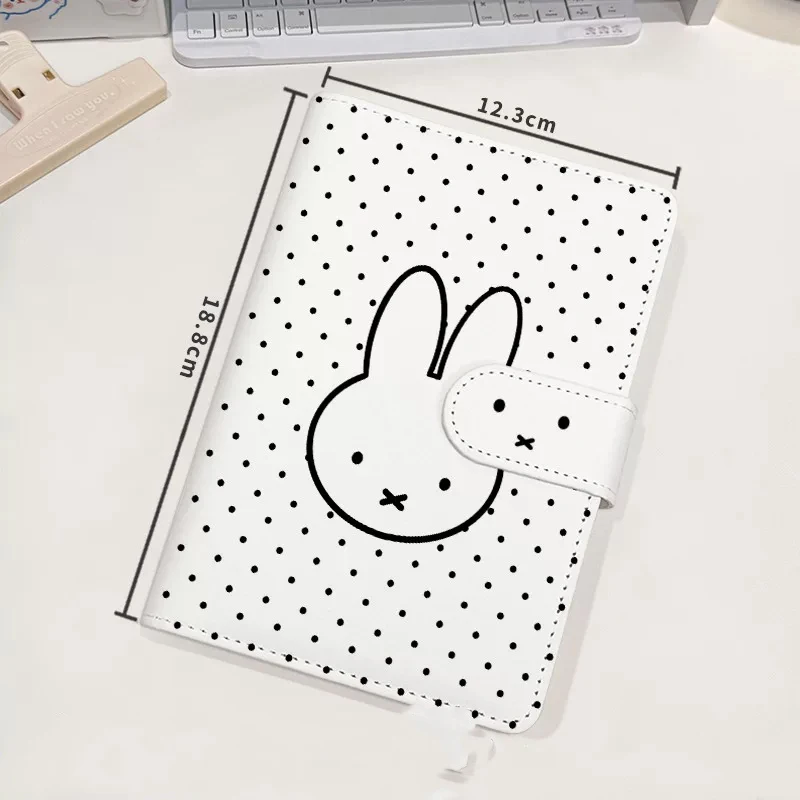 Блокнот Miffy Kawaii A6 из ПУ с белым горошком, на магнитной застежке, портативный, со сменными блоками, для записей и планирования