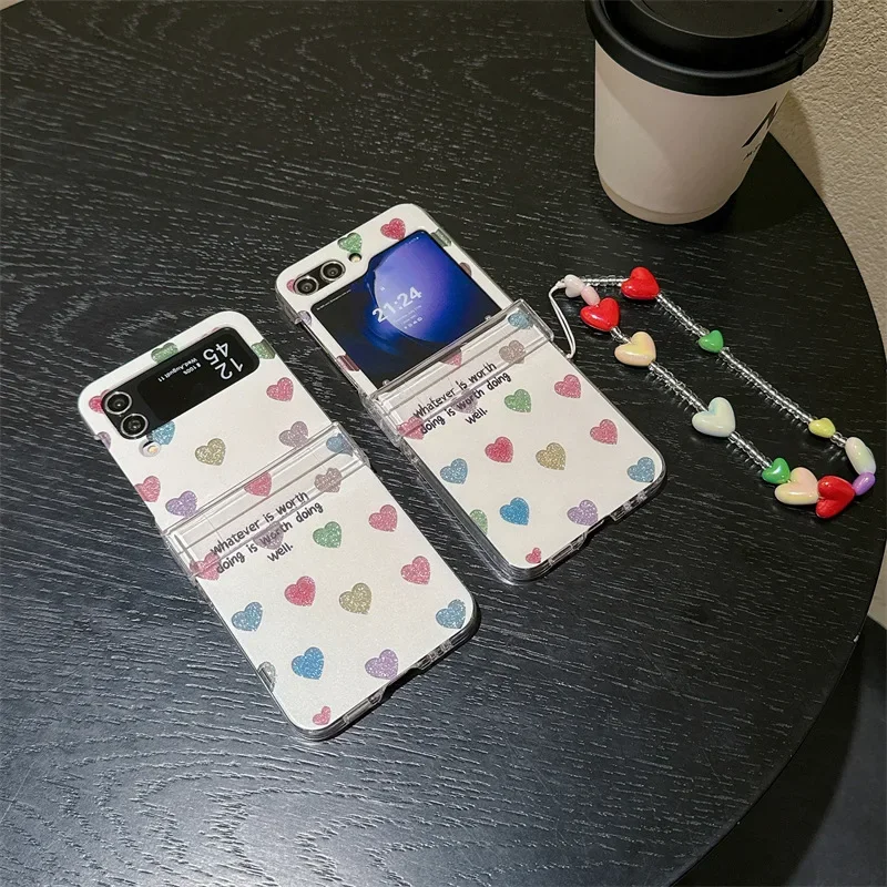 

Colorful Hearts Chain Phone Case for Samsung Galaxy Z Flip 6 5 4 3 Protective Back Cover for ZFlip4 ZFlip5 ZFlip6 Case Shell