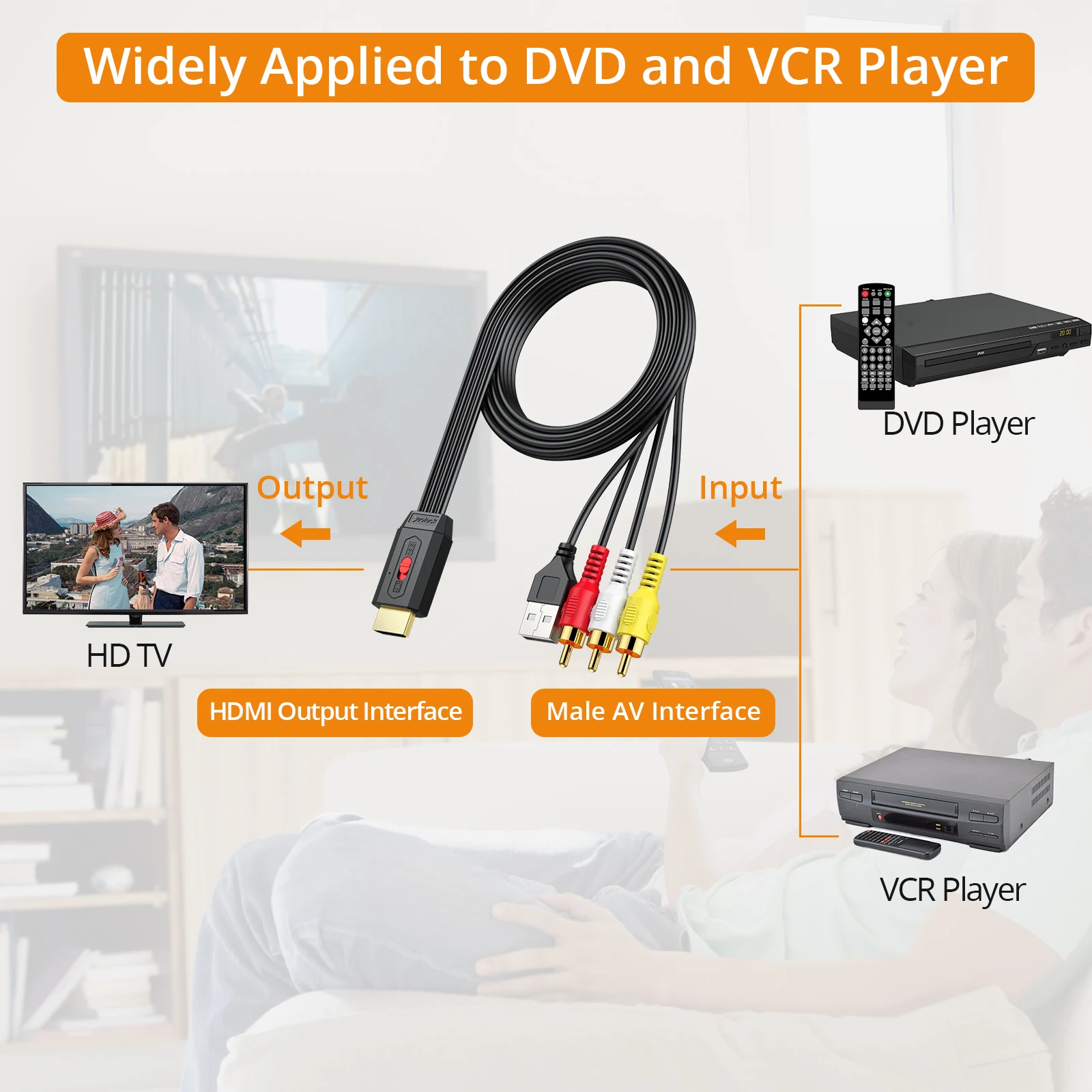 Neoteck HDMI Converter 1080P Adaptador de áudio e vídeo composto AV RCA com conectores dourados Mini