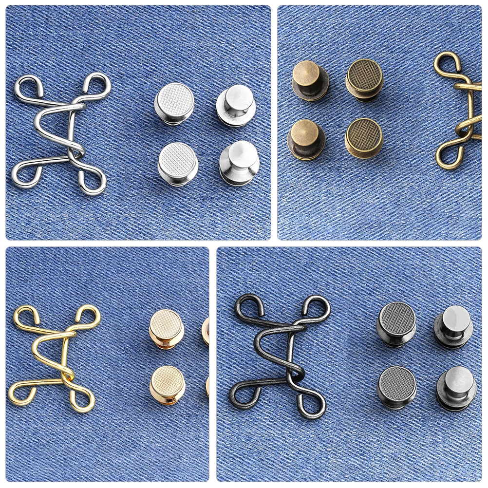 

4Pcs Universal Pants Waist Button Durable Metal Easy Install No Tools Required Instant Fit for Jeans Skirts Collars