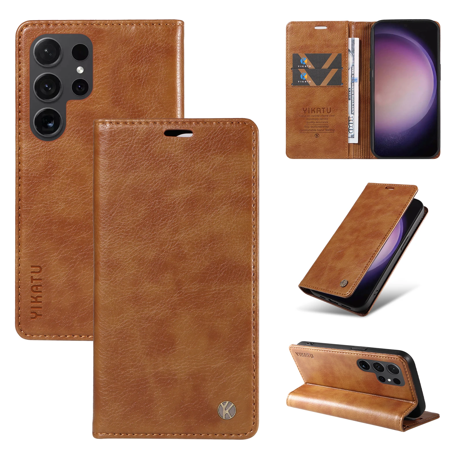 

Luxury Ring Leather Wallet Card Slot Phone Case for Samsung Galaxy S24 Ultra S23 Plus S22 S21 FE Flip Purse Holder Cover Coque