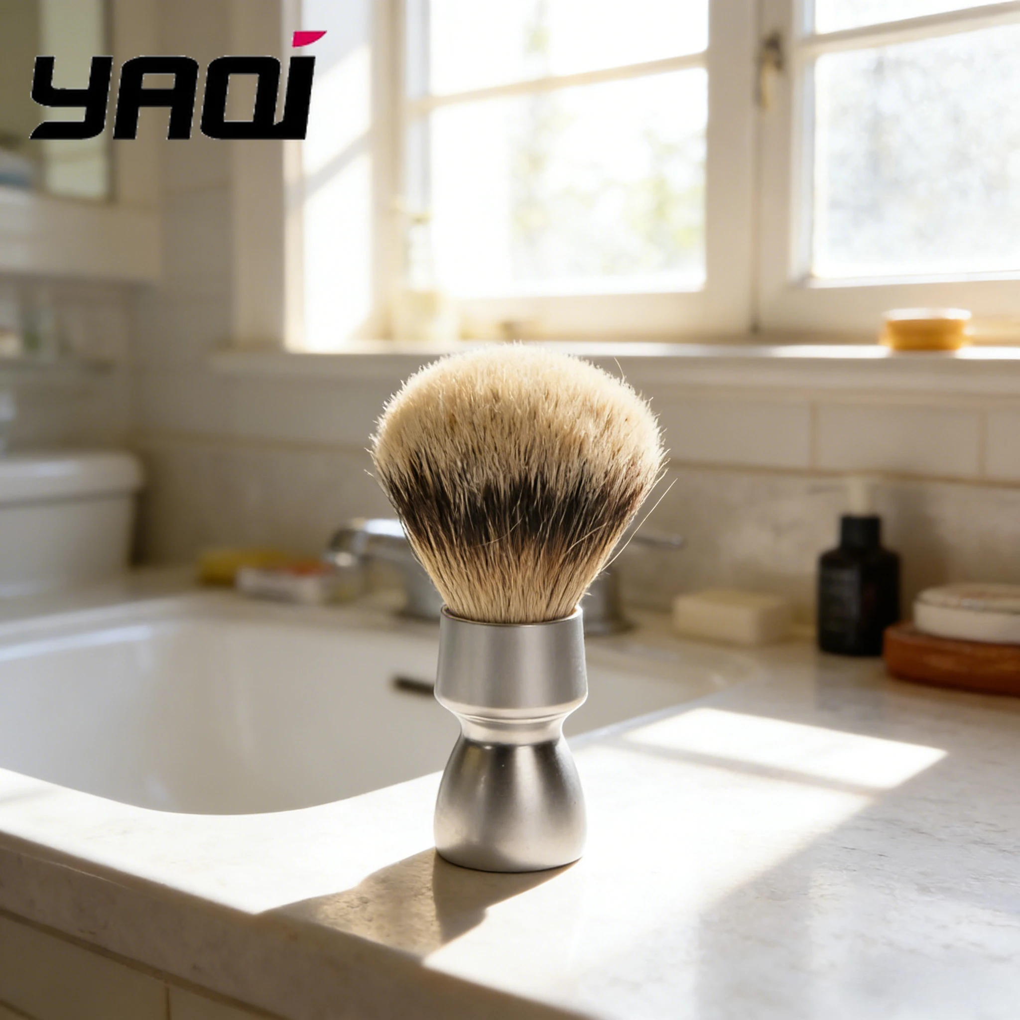 2026-yaqi-men's-shaving-brush-with-heavy-metal-handle-silvertip-badger-hair-for-smooth-shave