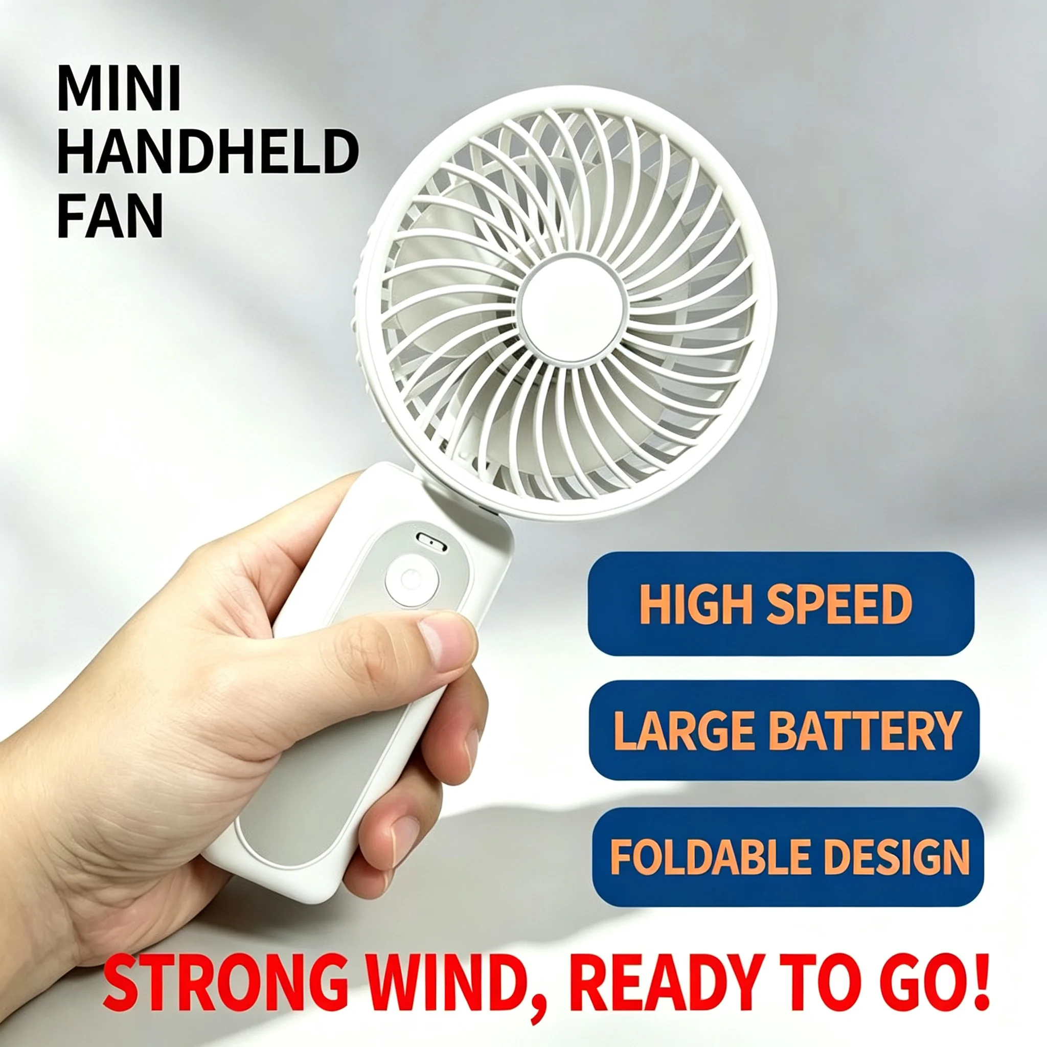 M2 Long Lasting Handheld Fan,1503 RC Brushless Motor,7-Speed,4000mAh Detachable Battery