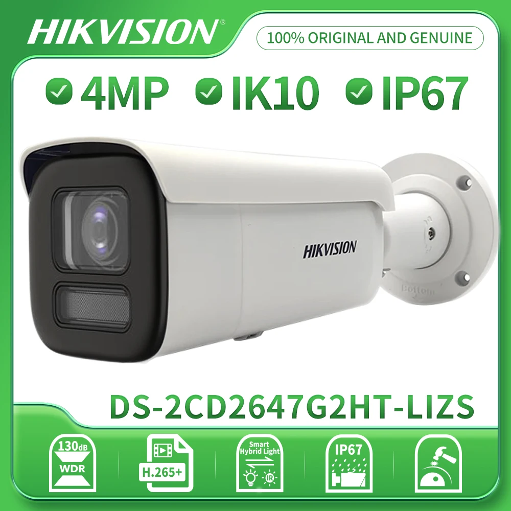 Hikvision Original 4MP Bullet Network Camera Smart ColorVu Surveillance IP Camera Motorize Varifocal DS-2CD2647G2HT-LIZS