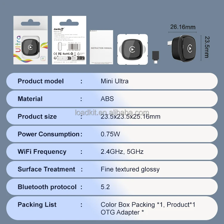 CarlinKit New Arrival Mini Ultra4 Wireless CarPlay Adapter 5Ghz WiFi USB Plug Play Android Auto CarPlay Smart Carplay Dongle