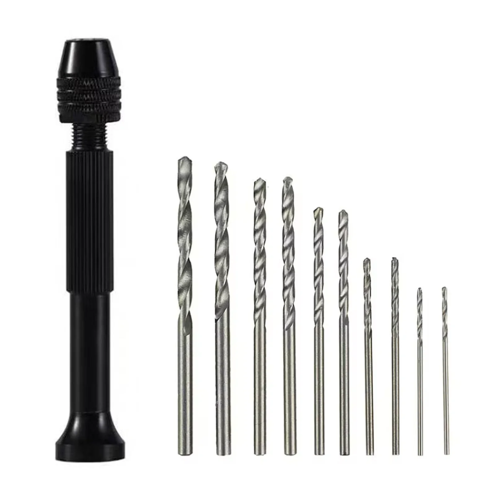 Mini ensemble d'outils 1/11 pièces avec perceuse hélicoïdale à main noire, perceuse hélicoïdale de 10 pièces pour le perçage du bois et outils rotatifs pour trous de bois