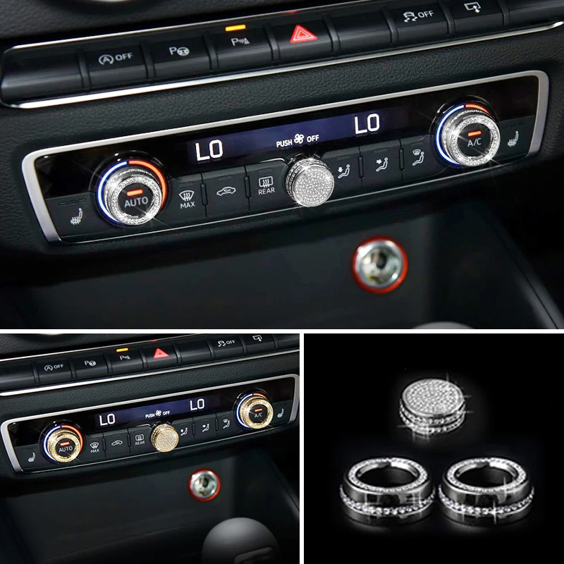 

For Audi A3 15-20 3x Crystal Style Car Front Center A/C Air Condition Switch Ring Cover Trim Car Interior Accessories