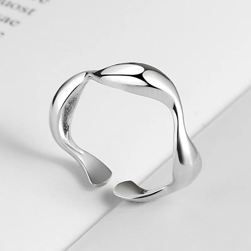

925 Sterling Silver Irregular Wave Rings for Women Trendy Simple Geometric Handmade Jewelry