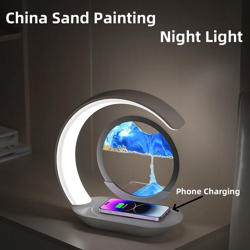 2024 New Desktop Type-c Sand Painting Night Light Two Dimming Modes Touch Control Can Charge Mobile Phones Bedroom Ornaments