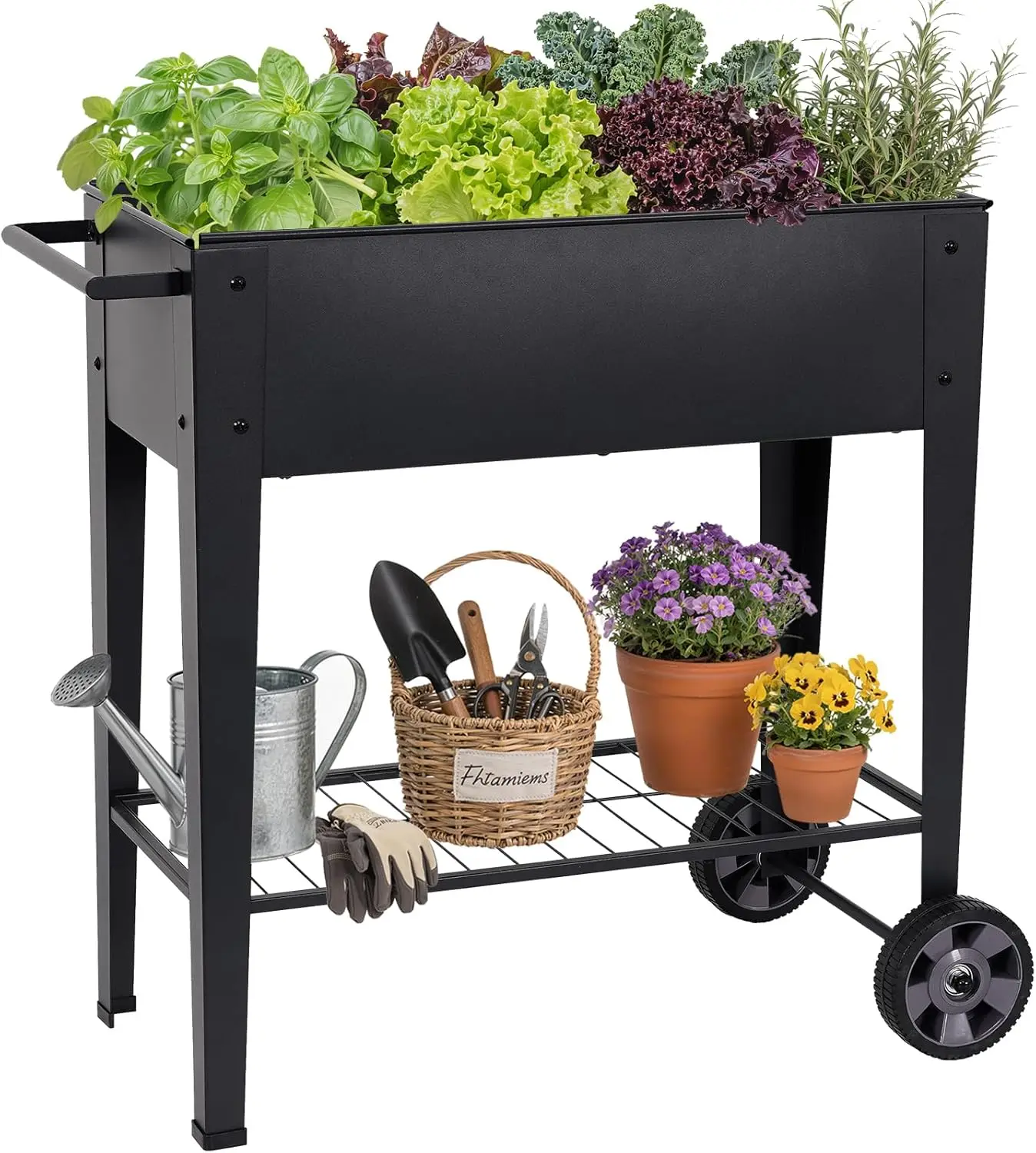 

Tall Raised Garden Bed Outdoor with Wheels, Metal Elevated Raised Planter Box with Drainage Holes for Vegetables, Flower