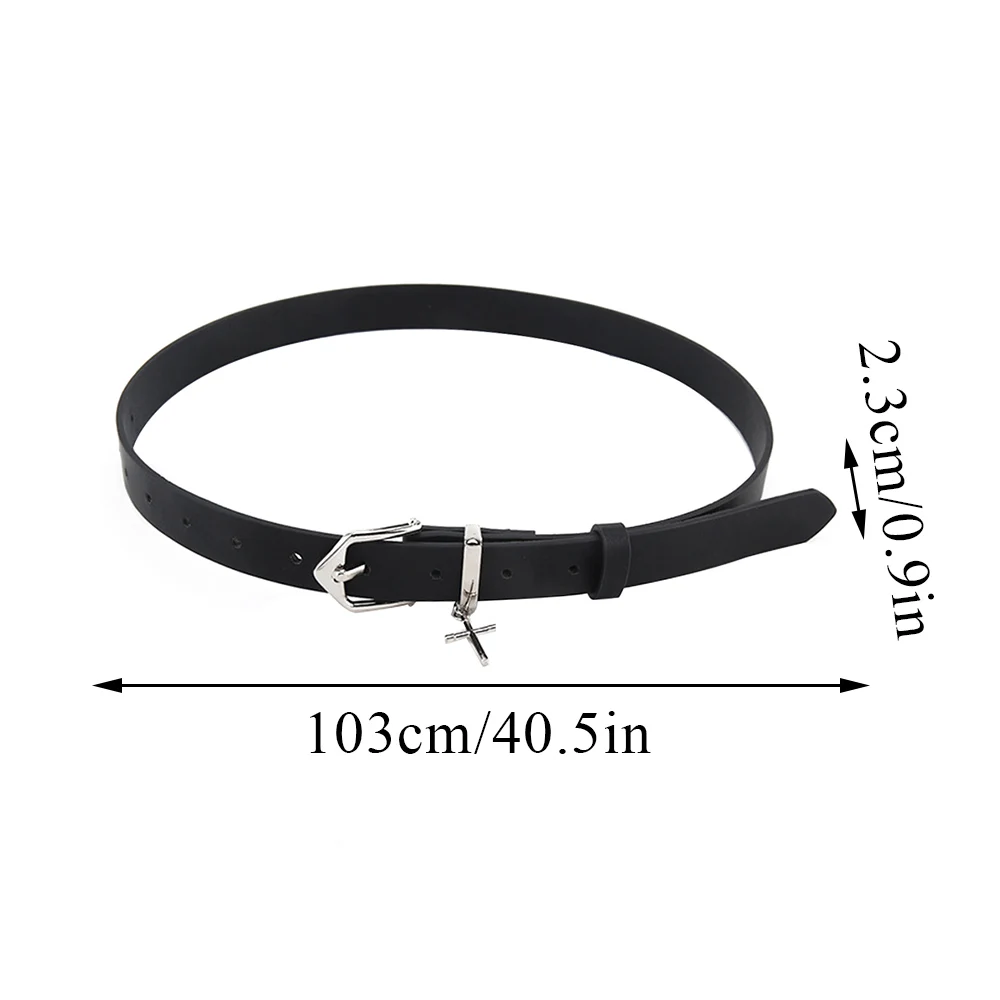 Ceinture décorative unisexe rétro mince Hip Hop Street Casual pour hommes, pendentif croix, environnement cuir PU, broche en métal, ceinture strucaudibelt, Y2k