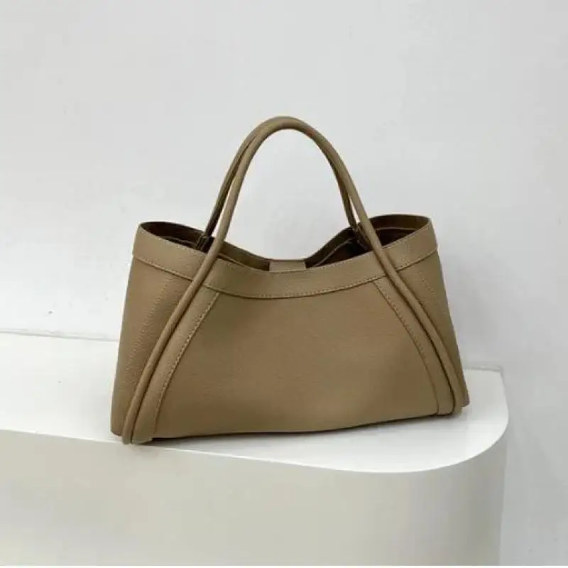 New Vintage Tote Bag One Shoulder Crossbody Bag Versatile Commuter Litchi Pattern Soft Leather Large Capacity Handbag