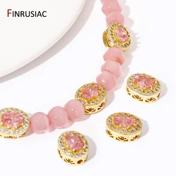 18K Gold Plated Brass Oval CZ Stone Beads,Separators For Beads,Spacer Beads For Jewelry Making Supplies DIY Accessories