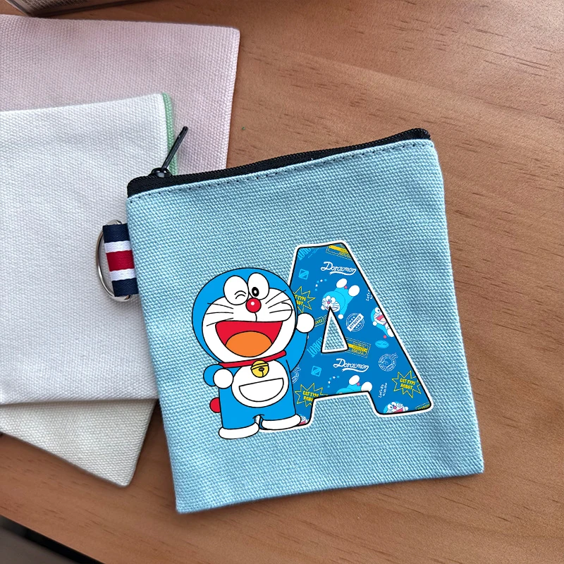 

Doraemon Coin Purse Cute letter print Canvas Wallet boy girl kawaii Zipper Card Holder woman Coin Pouch anime cartoon money bags