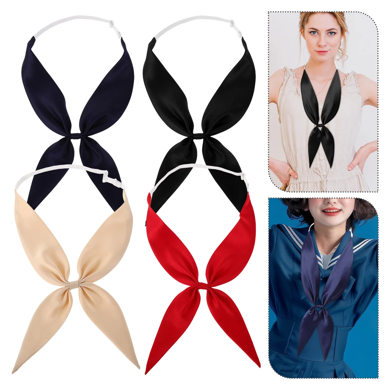

4pcs Sailor Style Captain Scarf Pretied Bow Tie Triangle Ribbon Neck Scarf For Women Girls Halloween Retro Costume Accessories