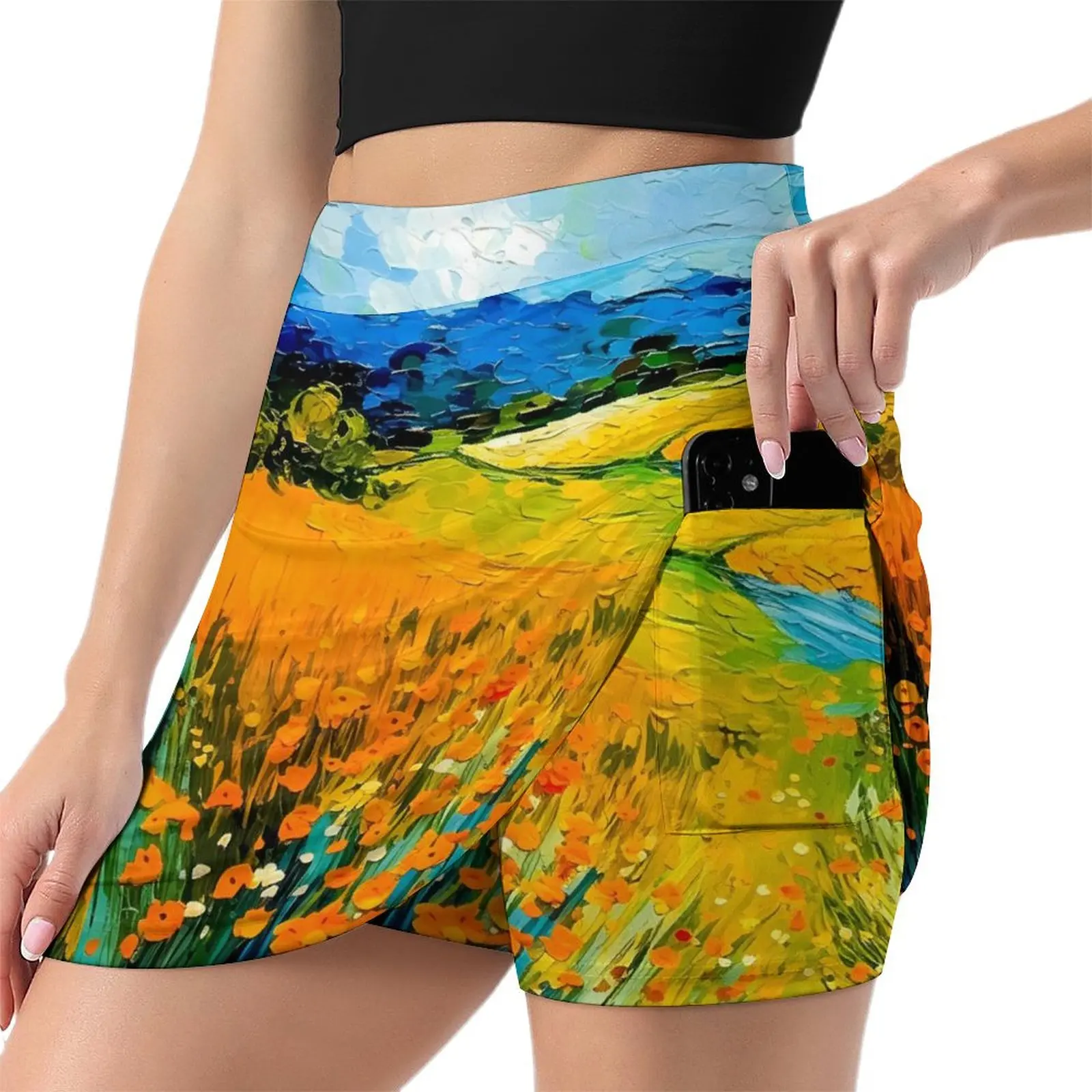 Flowers Oil Painting Skirt Ladies Floral Print Retro Mini Skirts High Waist Pattern Harajuku Casual Skirt Large Size
