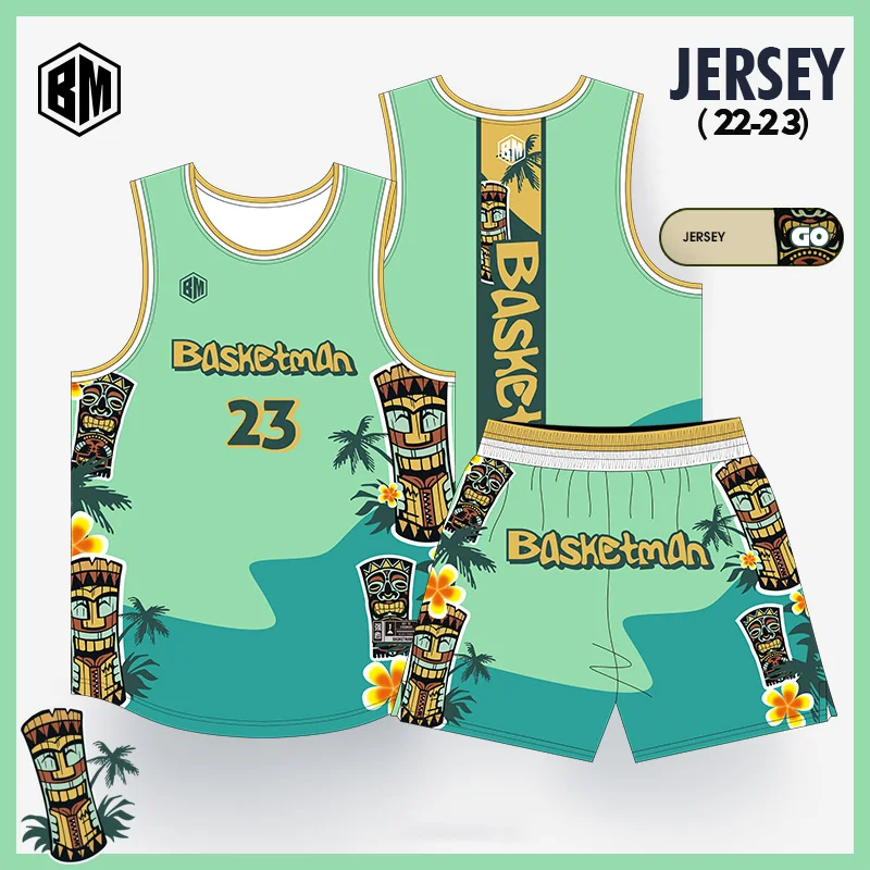 BASKETMAN Basketball Sets For Boys Girls Summer Hawaii Style Custom Name Number Logo Printed Jerseys Shorts Training Tracksuits