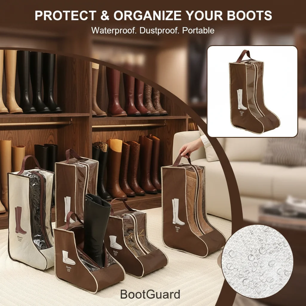 

2026 Home Handheld Non-Woven Shoe Storage Bag Visual Shoe Cover Dust Boots & Short Boots Waterproof Organizer
