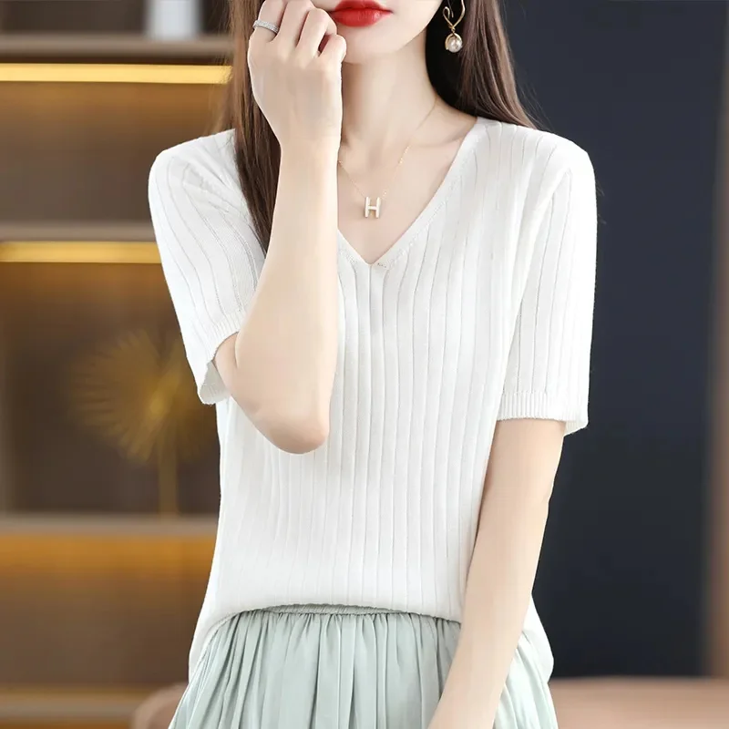 Women Sweater 2023 New Spring Autumn Knitted Pullovers V-neck Slim Bottoming Shirt Solid Soft Knitwear Jumpers Basic Sweaters