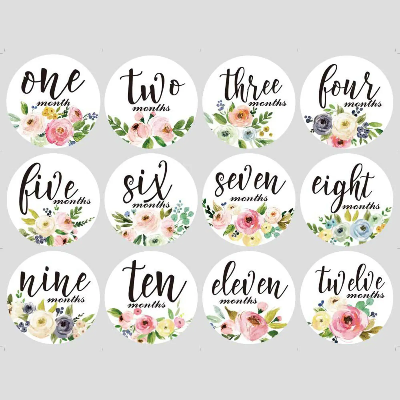 12 Pieces Baby Milestone Monthly Stickers with Flower, , Appropriate Month On Baby'