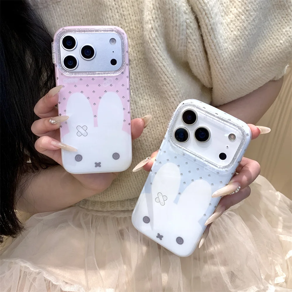 

Cute Little Flower Miffy Rabbit Glitter Camera Kawaii Phone Case for iPhone 17 16 15 14 13 16 Pro 17 Pro Max Cover Silicone Fund