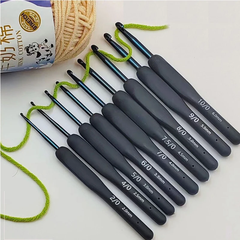 9pcs 2-6mm Soft Handle Ergonomic Crochet Hooks Set Aluminum Needle Head Crochet Kit Diy Handmade Sewing Weave Knitting Tools