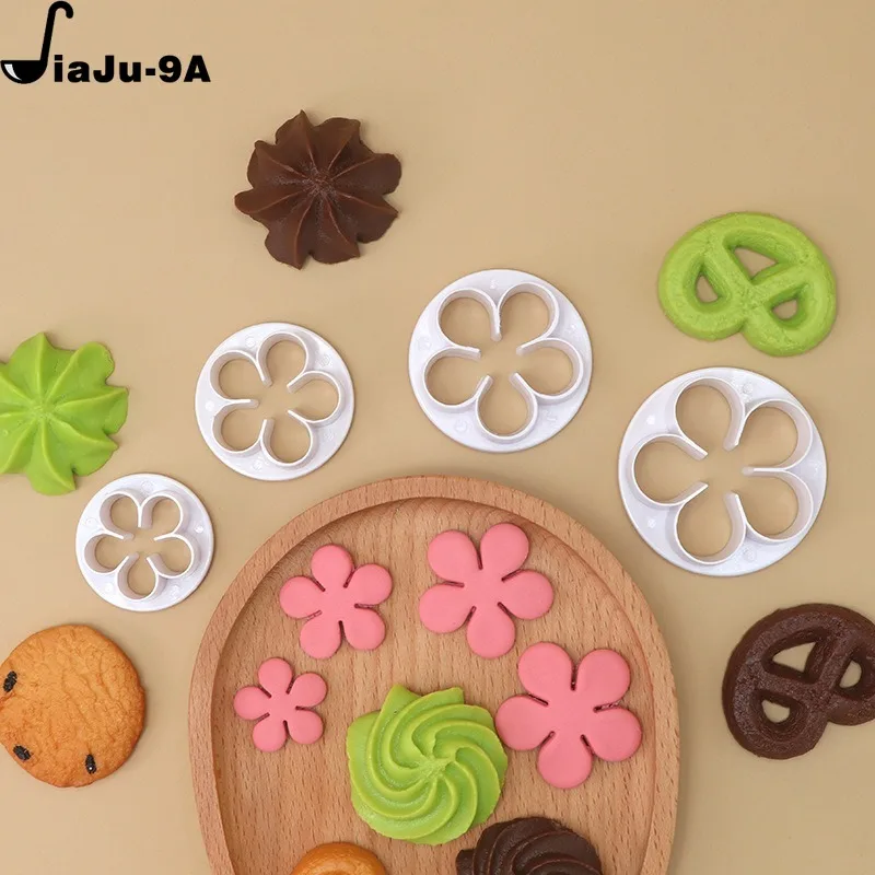 4Pcs Rose Flower Fondant Cake Decorating Mould Plum Blossom Dessert Cookies Cutter Mold Gum Paste Pastry Tools Baking Supplies