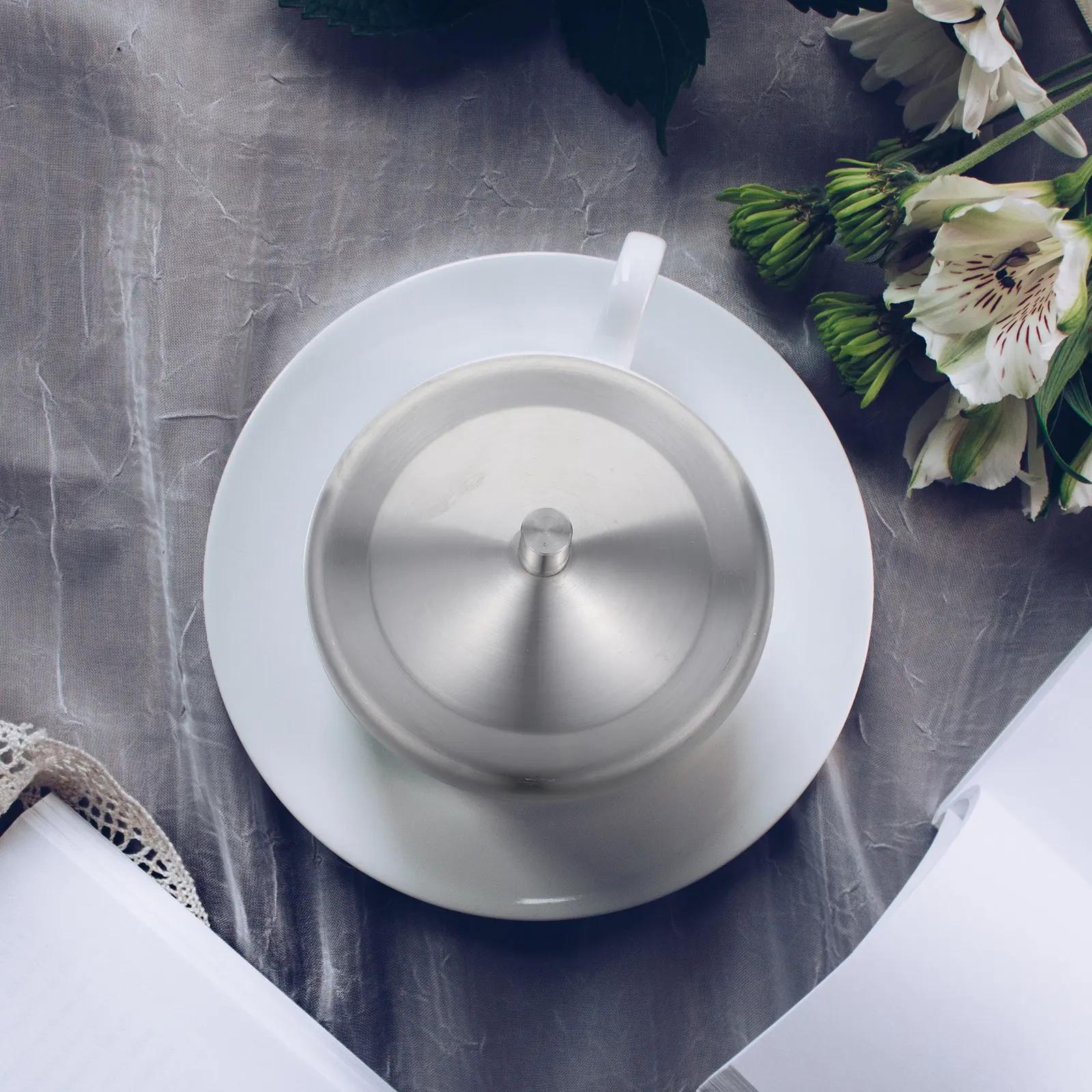 

5pcs Stainless Steel Cup Lid Reusable Safe Dustproof Mug Lid Home Cup Cover Travel Coffee Tea Strainer