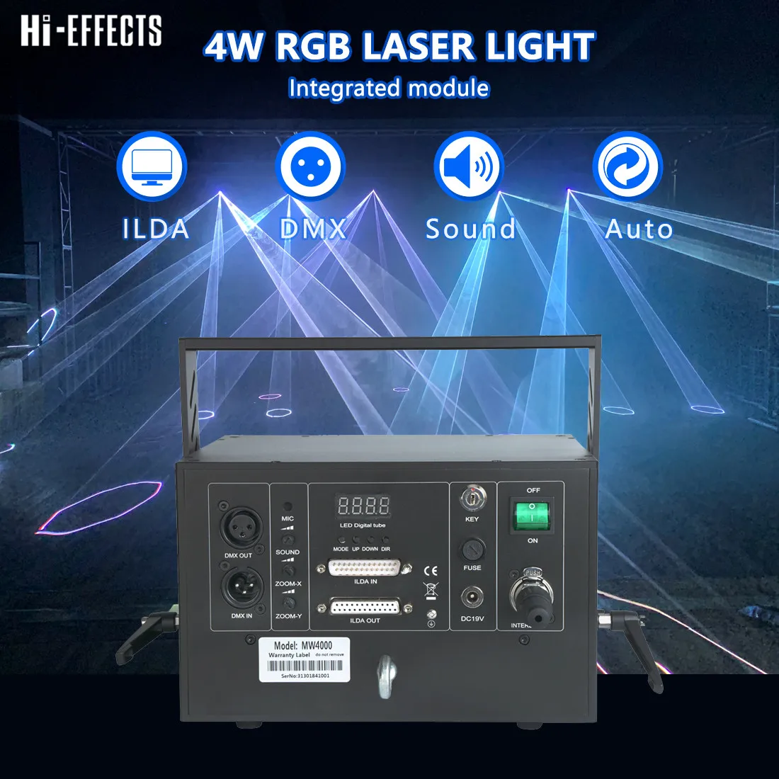 Laser Light Show Equipment LED RGB 3IN1 Laser Projector 4W DMX ILDA Control Stage Laser Light for Home Party Chrismas KTV