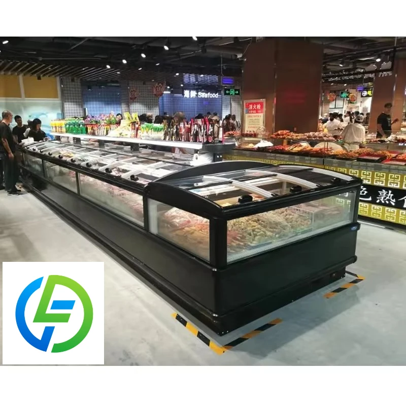 

Supermarket Horizontal Commercial Glass Top Door Chest Frozen Food Big Deep Island Display Ice Cream Refrigerator Fridge Freezer