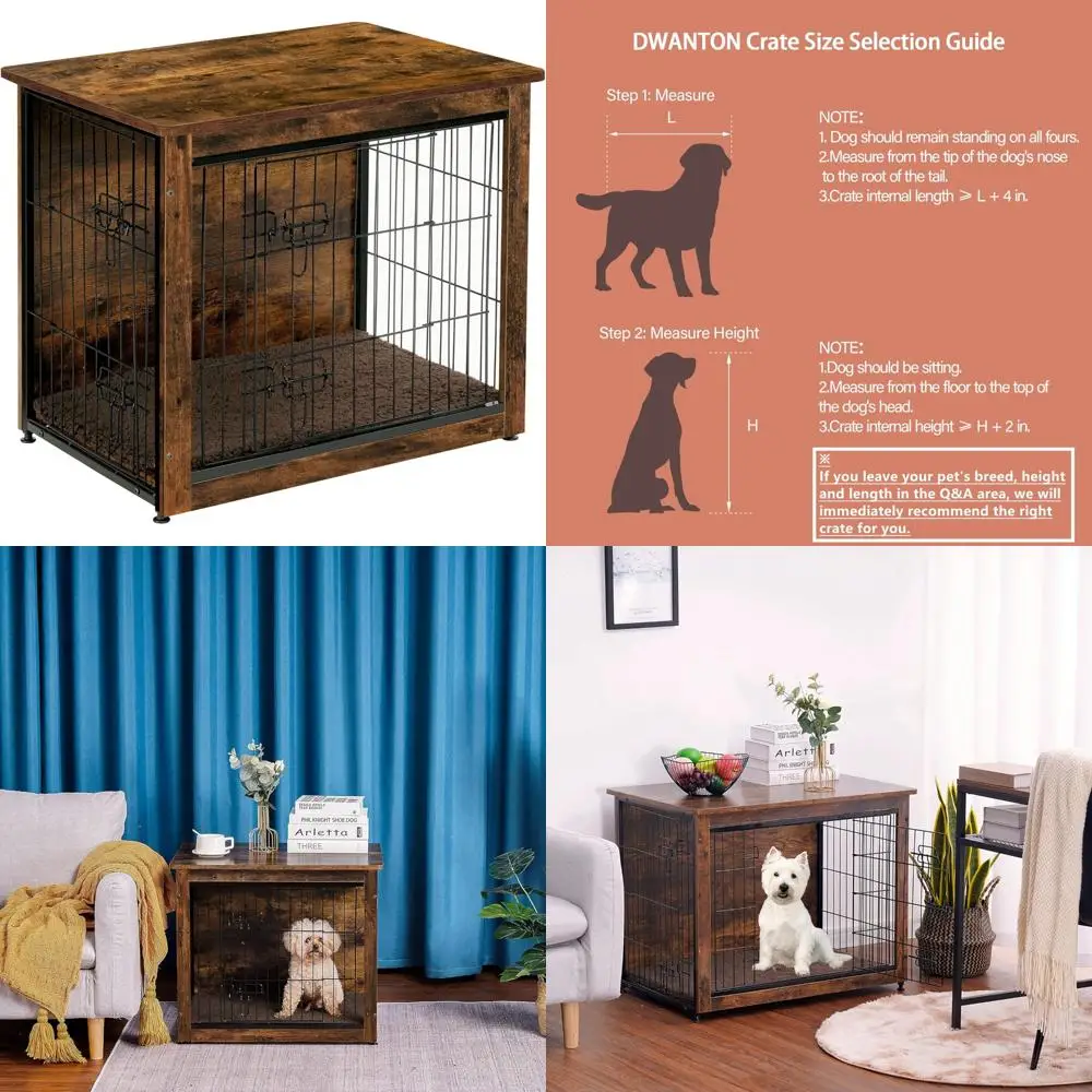 

Durant Dog Crate Furniture with Cushion, Wooden Kennel Table with Double Doors, Indoor Dog House for Small, Medium, Large, and E