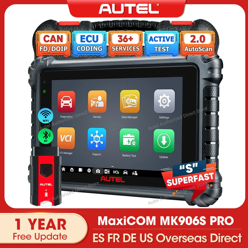 Autel MaxiCOM MK906S PRO OBD2 Diagnostic Scanner Advanced ECU Coding Diagnostic Tool Bi-directional Scanner Support CAN FD/ DoIP