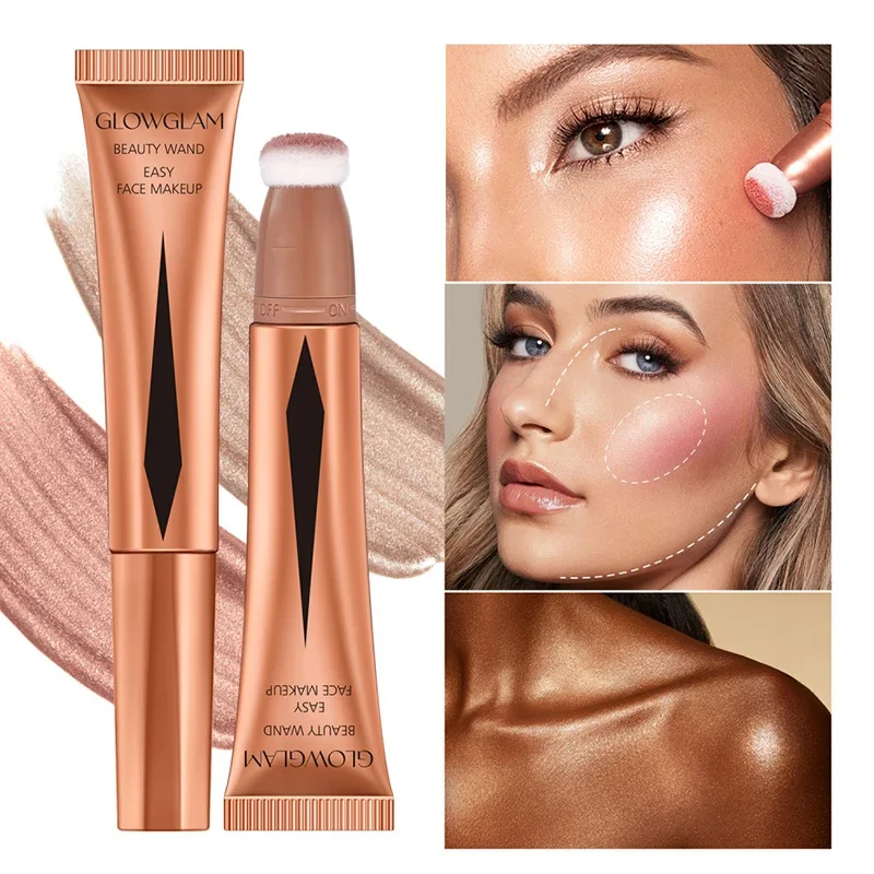 Creme Bronzer Wand Stick Aplicador, Beauty Wand Highlighter, Contorno Blush com Almofada, Maquiagem Líquida do Rosto